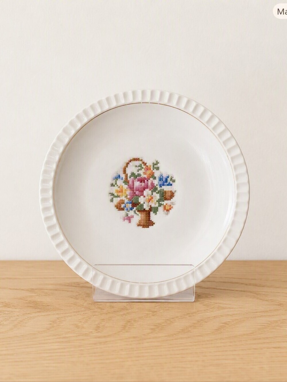 Vintage Salem China Basket PP Bread Plate • Cottagecore Grandmacore Cross Stitch